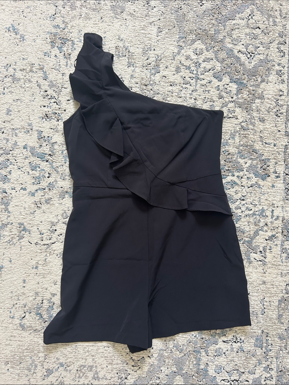 Cache Black One-Shoulder Ruffle Romper